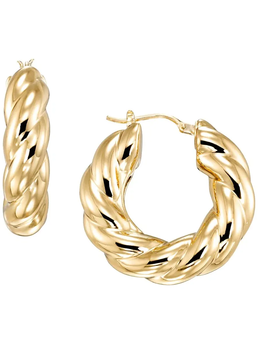 Массивные серьги-кольца с витым дизайном из желтого золота 10 карат Italian Gold