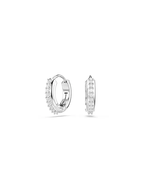 Серьги-Кольца круглой огранки с белым родиевым покрытием Swarovski — изображение 2 из 4, оттенок серебряный