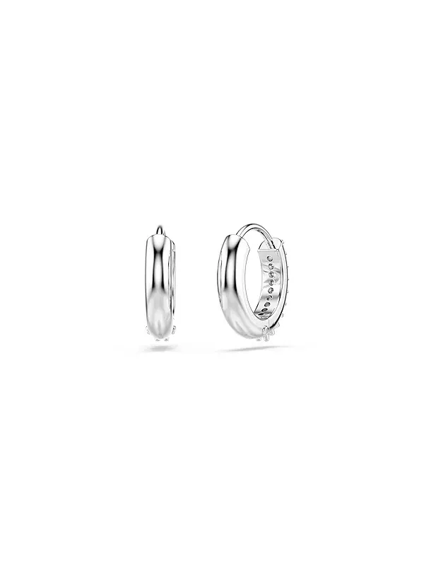 Серьги-Кольца круглой огранки с белым родиевым покрытием Swarovski — изображение 3 из 4, оттенок серебряный