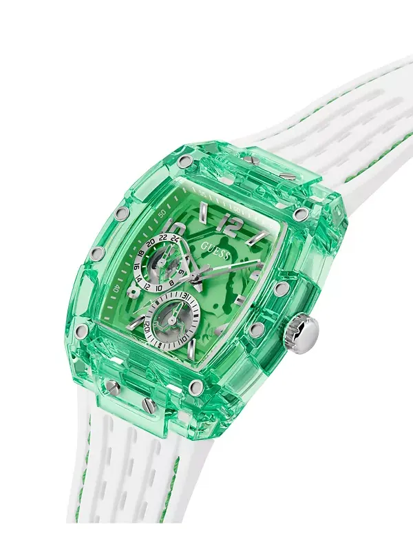 Мужские многофункциональные часы с зеленым силиконовым ремешком, 42 мм Guess — изображение 4 из 4, оттенок белый