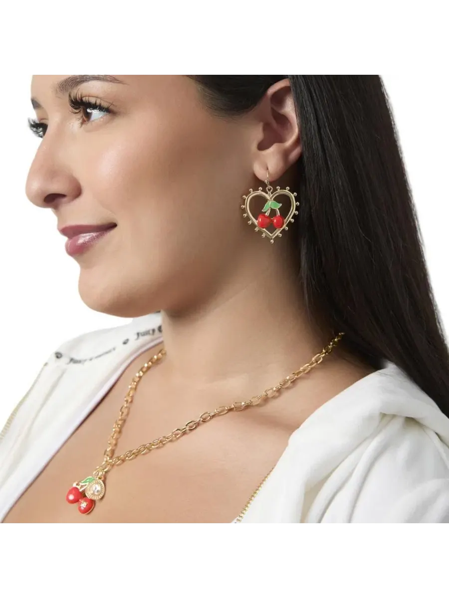 Серьги-подвески с сердечками и вишнями Cherry Heart Drop Juicy Couture — изображение 2 из 8, оттенок золото