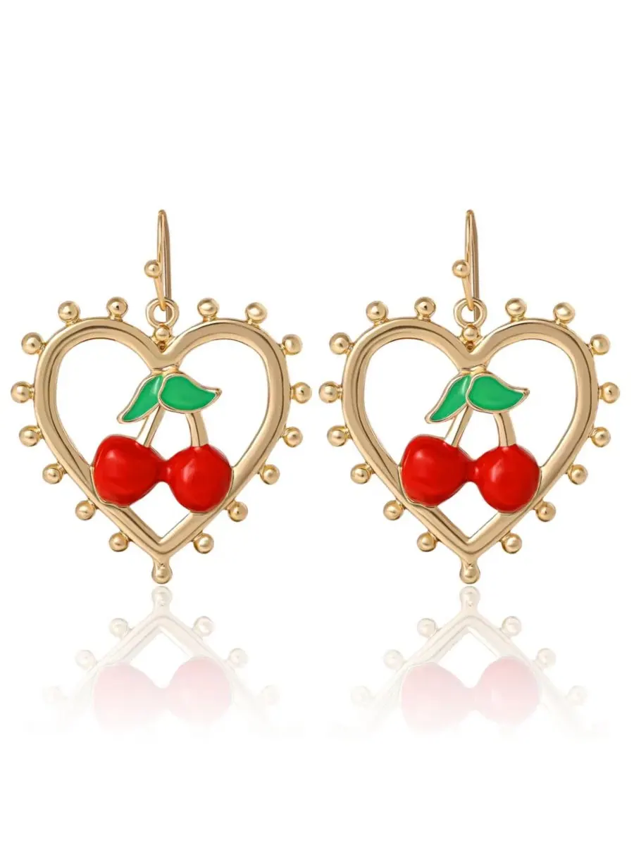 Серьги-подвески с сердечками и вишнями Cherry Heart Drop Juicy Couture — изображение 3 из 8, оттенок золото