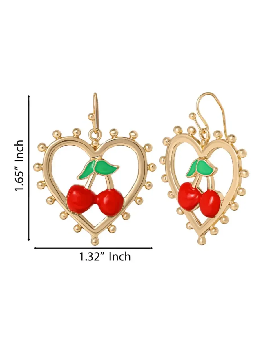 Серьги-подвески с сердечками и вишнями Cherry Heart Drop Juicy Couture — изображение 6 из 8, оттенок золото