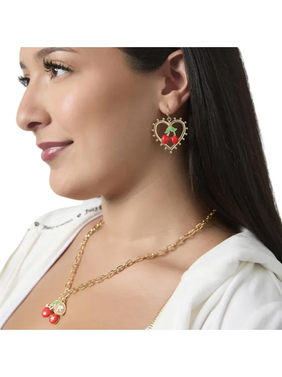 Серьги-подвески с сердечками и вишнями Cherry Heart Drop Juicy Couture — изображение 7 из 8, оттенок золото