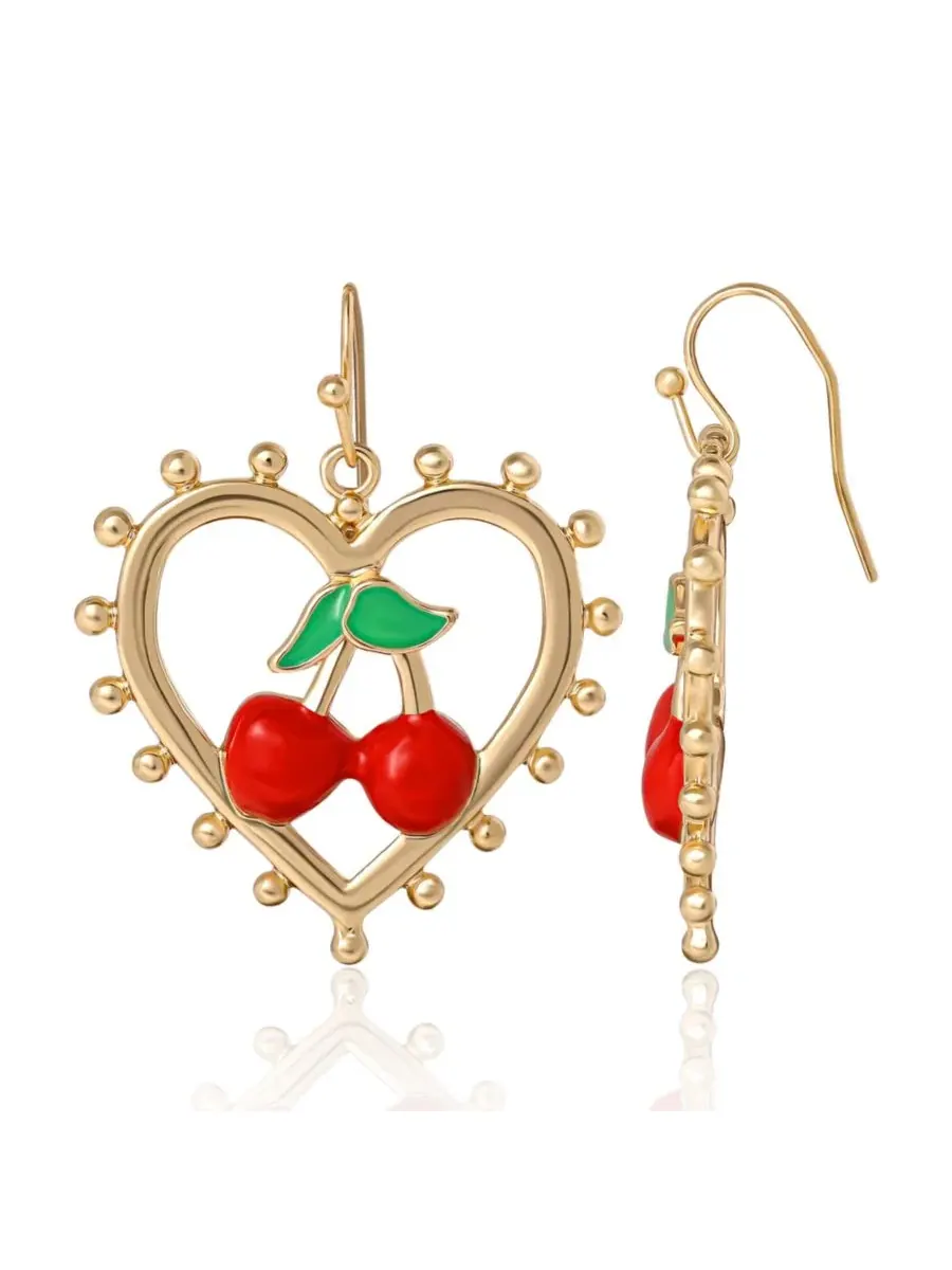 Серьги-подвески с сердечками и вишнями Cherry Heart Drop Juicy Couture — изображение 8 из 8, оттенок золото