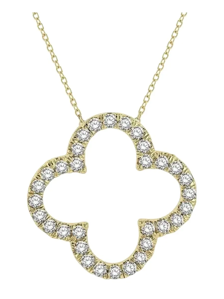 Кулон-подвеска с бриллиантами в виде клевера, 1/3 ct. t.w. — изображение 2 из 3, оттенок желтый золотистый