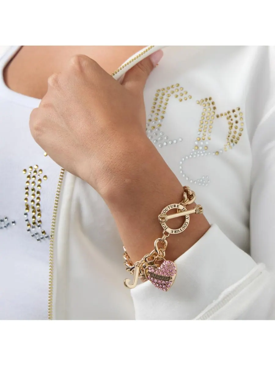 Браслет Juicy Couture с сердечками и карабином — изображение 2 из 7, оттенок золотистый/розовый