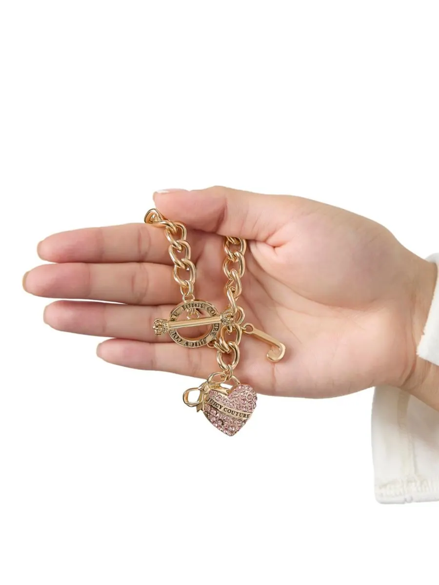 Браслет Juicy Couture с сердечками и карабином — изображение 3 из 7, оттенок золотистый/розовый