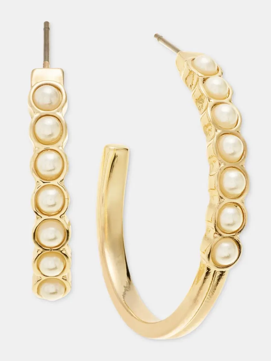 Серьги-каффы с имитацией жемчуга C-Hoop Anne Klein — изображение 1 из 4, оттенок серебристый