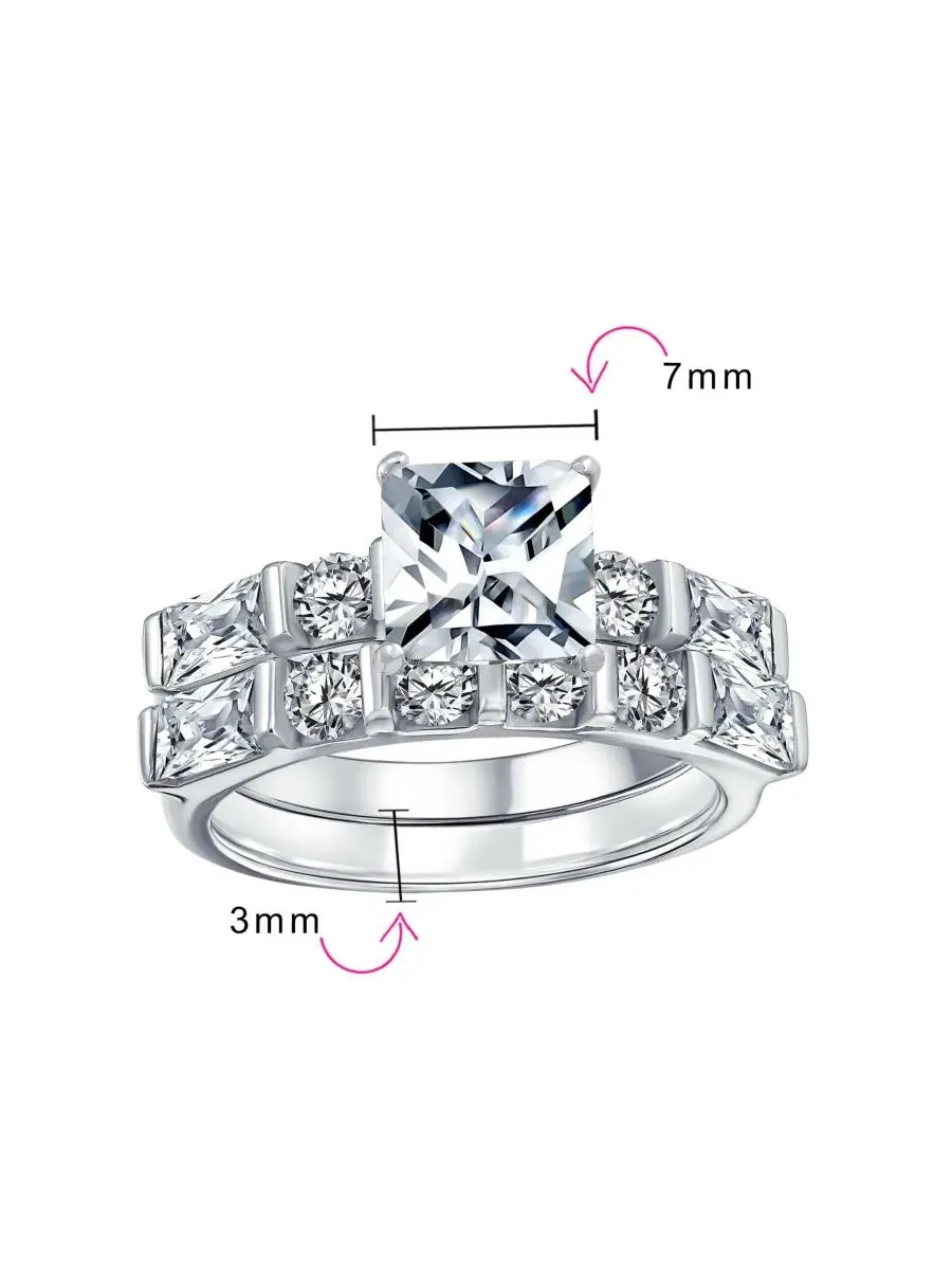 Кольцо с кубическим цирконием 2CT, модель 2CT Cut CZ Cubic Zirconia Solitaire Engagement Ring Set — изображение 4 из 4