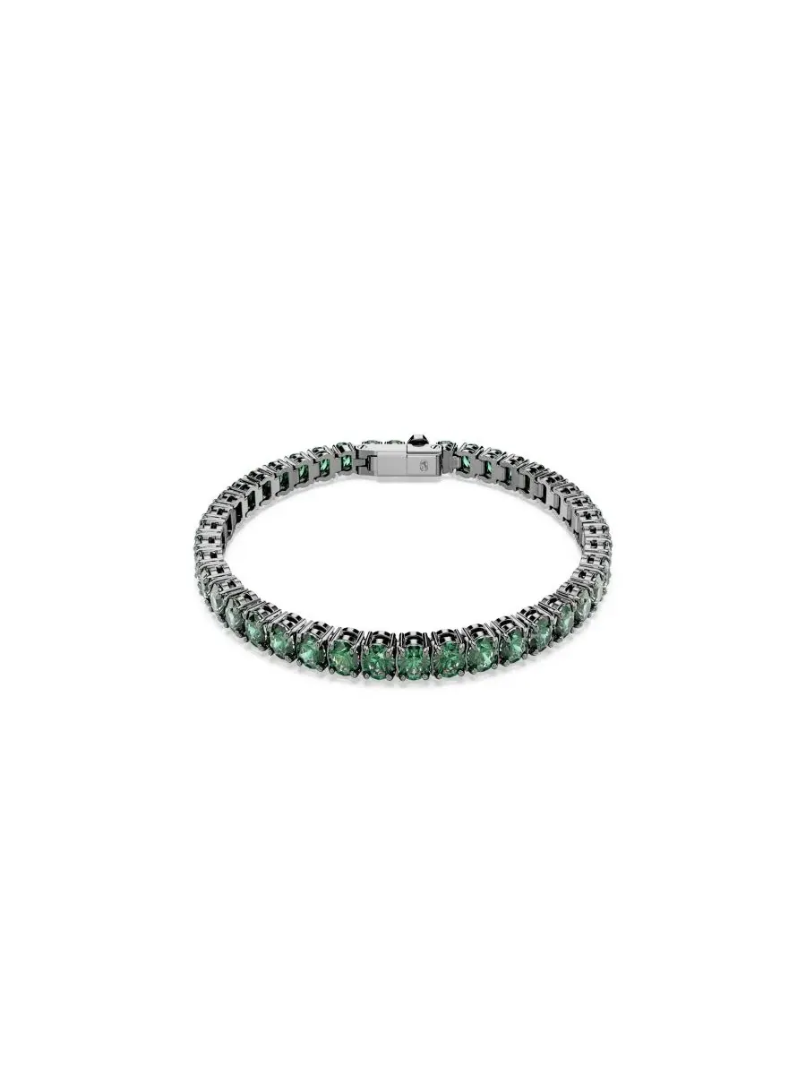 Браслет-теннис Matrix с зелеными кристаллами, родиевое покрытие Swarovski — изображение 1 из 8, оттенок зеленый