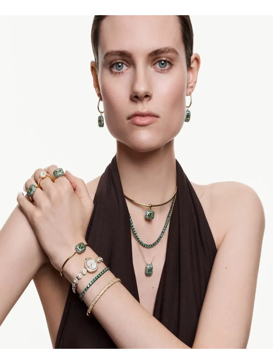 Браслет-теннис Matrix с зелеными кристаллами, родиевое покрытие Swarovski — изображение 7 из 8, оттенок зеленый