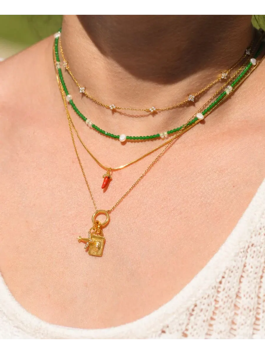 Ожерелье из стеклянных бусин и жемчуга Crystal Sea Glass Beaded Necklace Girls Crew — изображение 3 из 4, оттенок золото