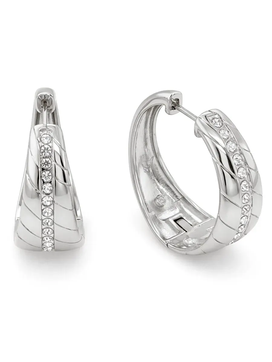 Серьги-кольца с кристаллами Crystal Center Graduated Hinged Hoop And Now This — изображение 1 из 5, оттенок серебристый