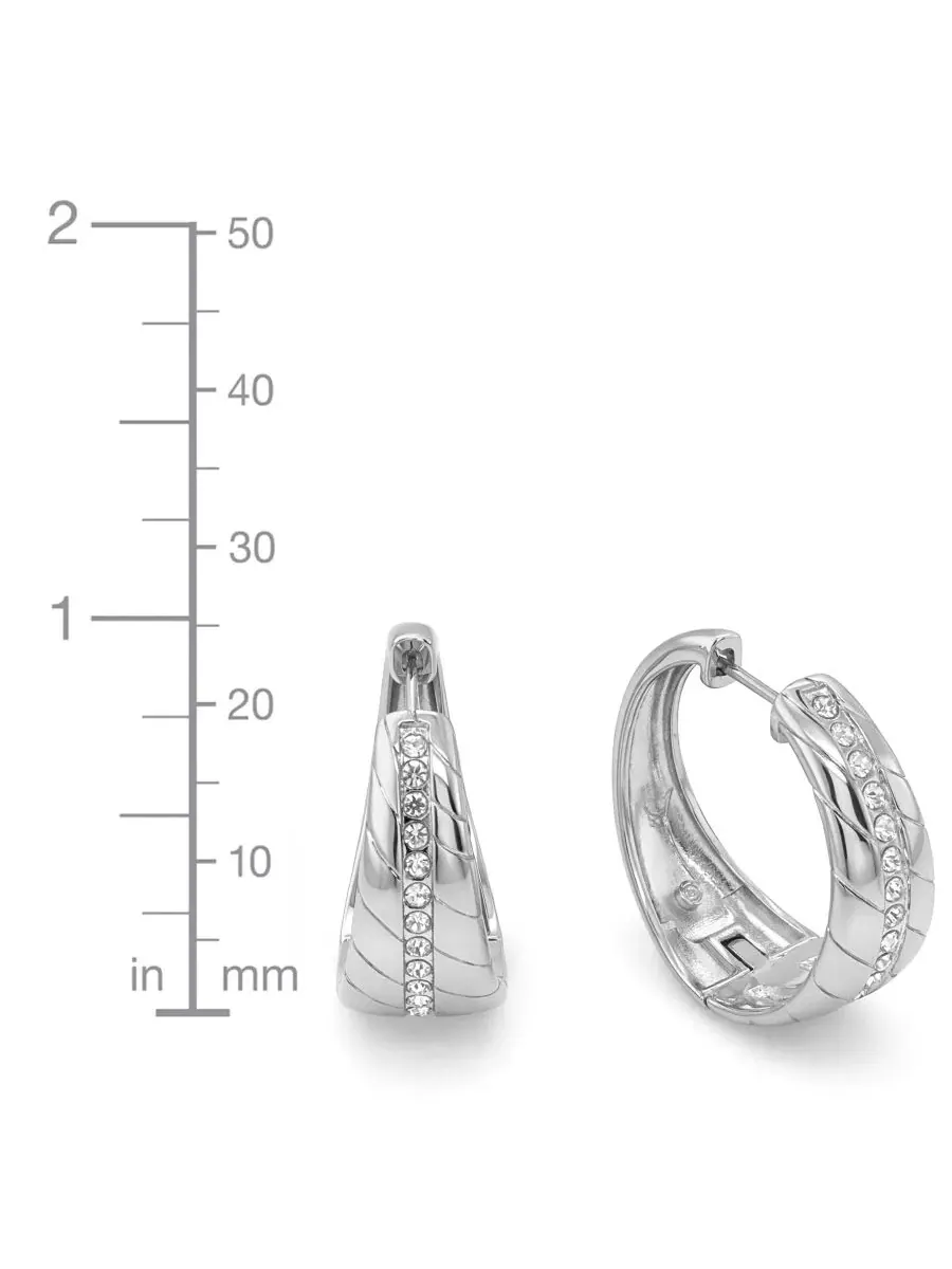 Серьги-кольца с кристаллами Crystal Center Graduated Hinged Hoop And Now This — изображение 4 из 5, оттенок серебристый