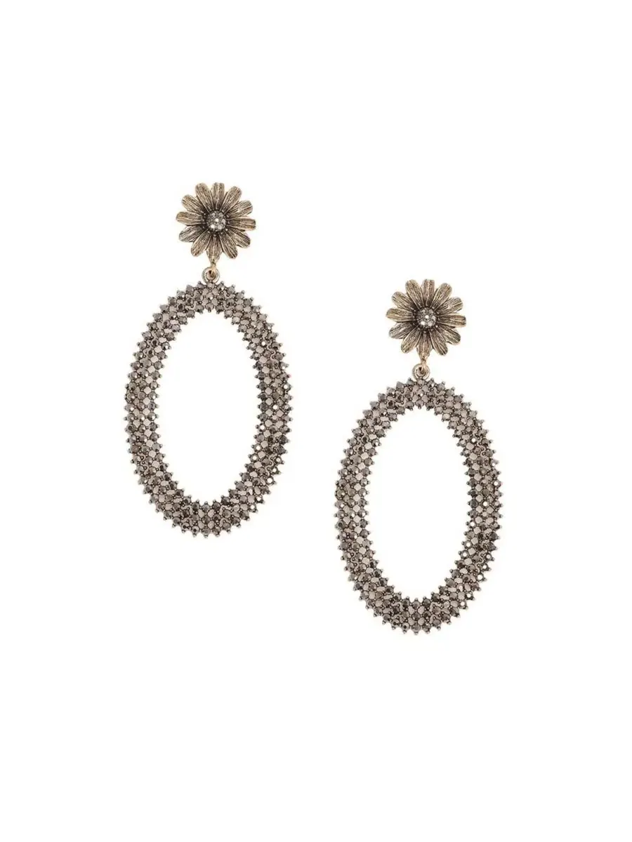 Серьги-подвески Maxi Daisy Intricate Oval Drop SOHI — изображение 1 из 5, оттенок серебряный