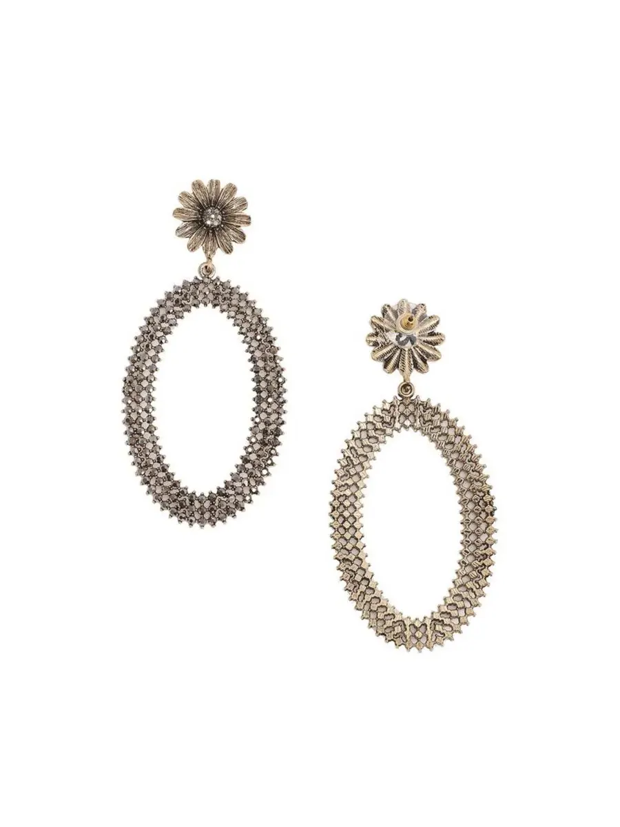 Серьги-подвески Maxi Daisy Intricate Oval Drop SOHI — изображение 4 из 5, оттенок серебряный