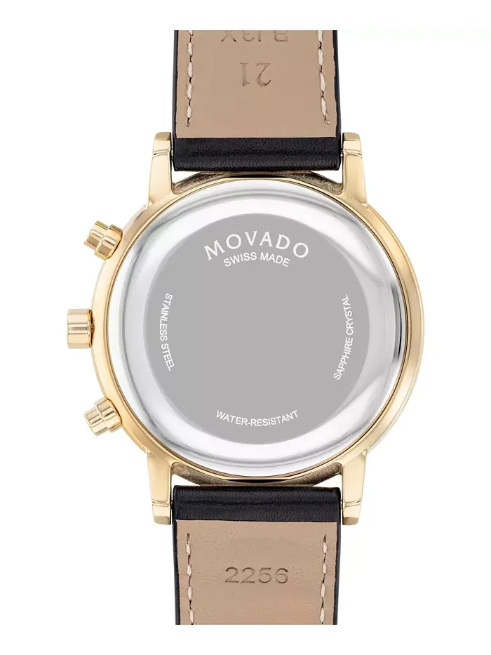 Мужские часы Museum Classic Swiss Quartz Chronograph с черным кожаным ремешком, 42 мм Movado — изображение 3 из 3