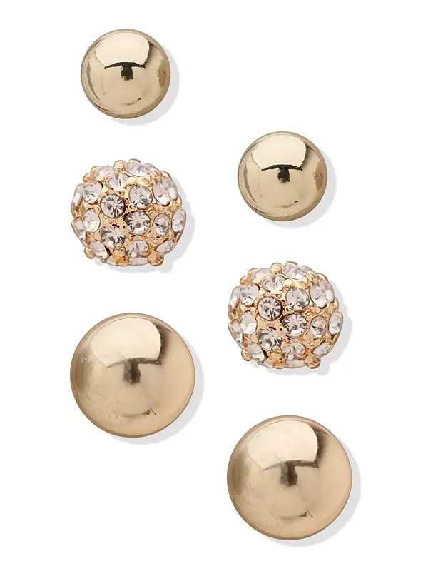 Комплект из трёх золотых серёг-гвоздиков с паве Anne Klein — изображение 1 из 1, оттенок золото