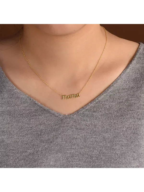 Ожерелье с подвеской «Mama Script» из стерлингового серебра Bling Jewelry — изображение 3 из 4, оттенок золото