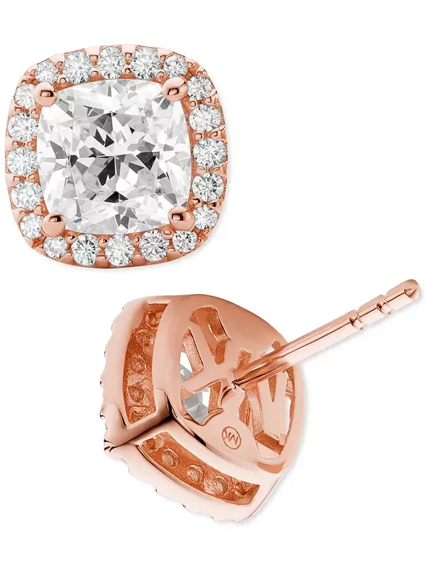 Серьги-Гвоздики с гало-подушкообразной огранкой Michael Kors — изображение 2 из 4, оттенок серебряный