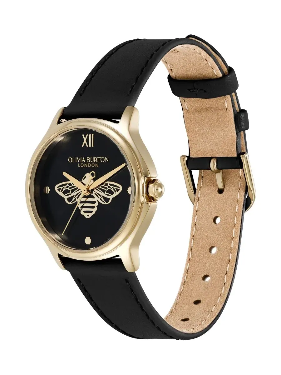 Женские часы OB Classic Bee с черным кожаным ремешком, ширина 29,8 мм Olivia Burton — изображение 2 из 7, оттенок черный