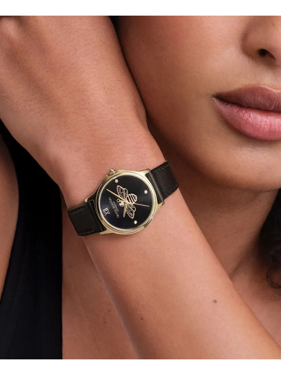 Женские часы OB Classic Bee с черным кожаным ремешком, ширина 29,8 мм Olivia Burton — изображение 5 из 7, оттенок черный