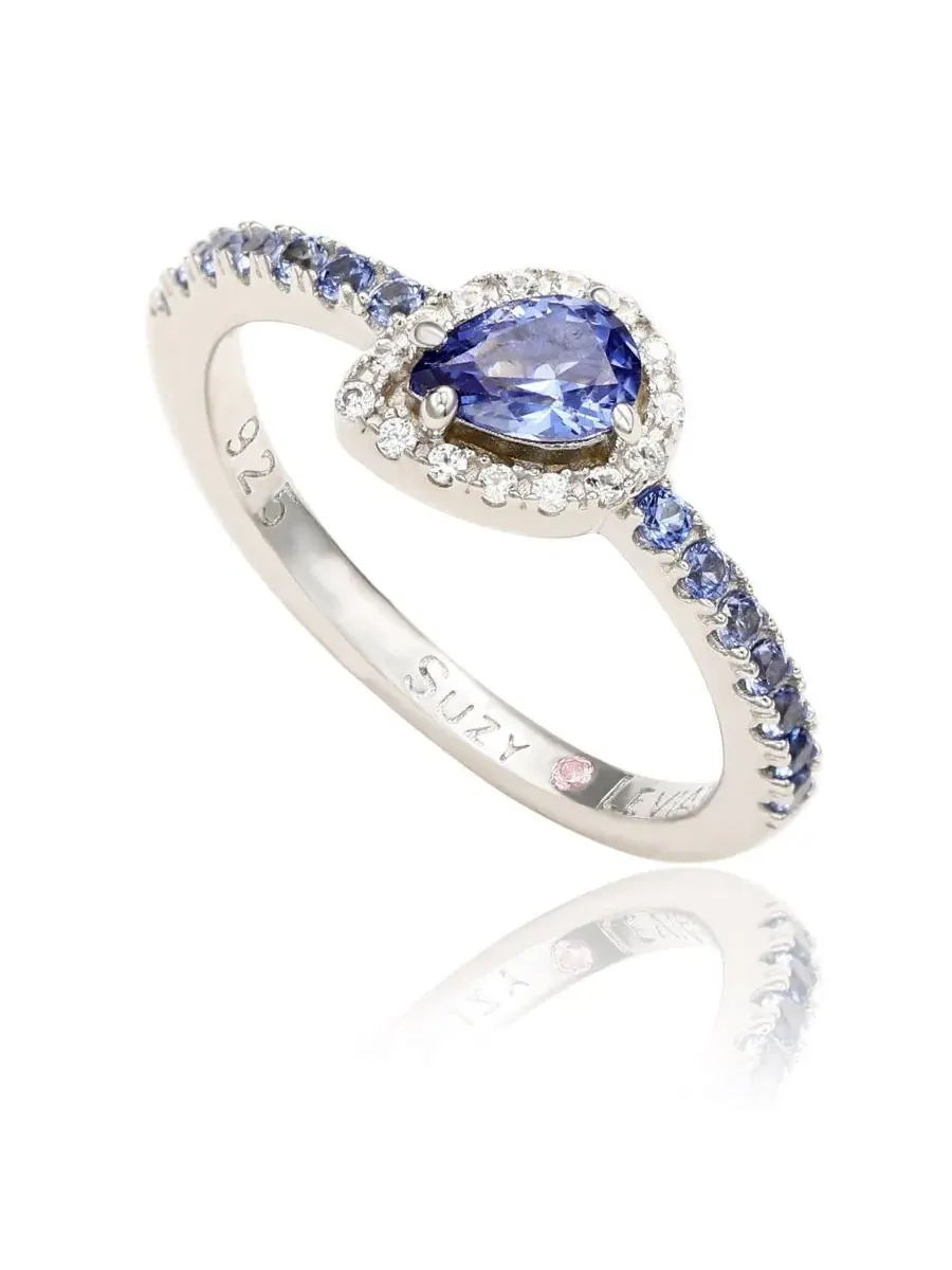 Кольцо Suzy Levian из стерлингового серебра с сапфиром грушевидной формы Suzy Levian New York
