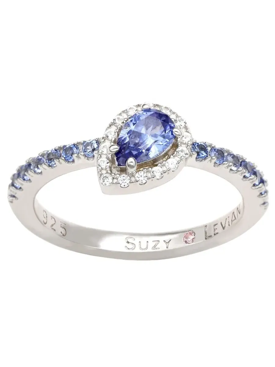 Кольцо Suzy Levian из стерлингового серебра с сапфиром грушевидной формы Suzy Levian New York — изображение 2 из 3