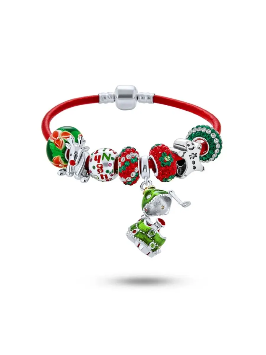 Браслет-шарм из серебра с кристаллами, модель Christmas Charm Bling Jewelry — изображение 1 из 3, оттенок зеленый