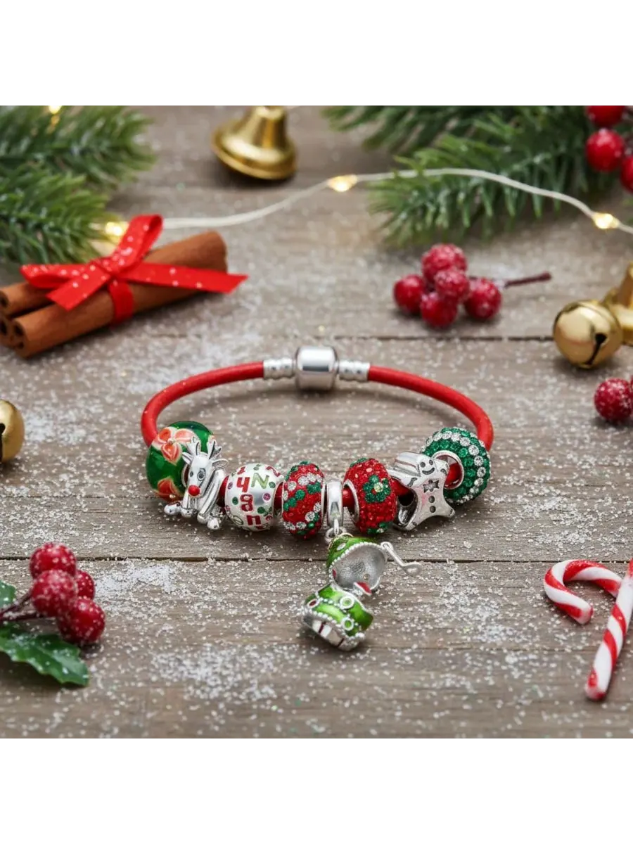Браслет-шарм из серебра с кристаллами, модель Christmas Charm Bling Jewelry — изображение 2 из 3, оттенок зеленый