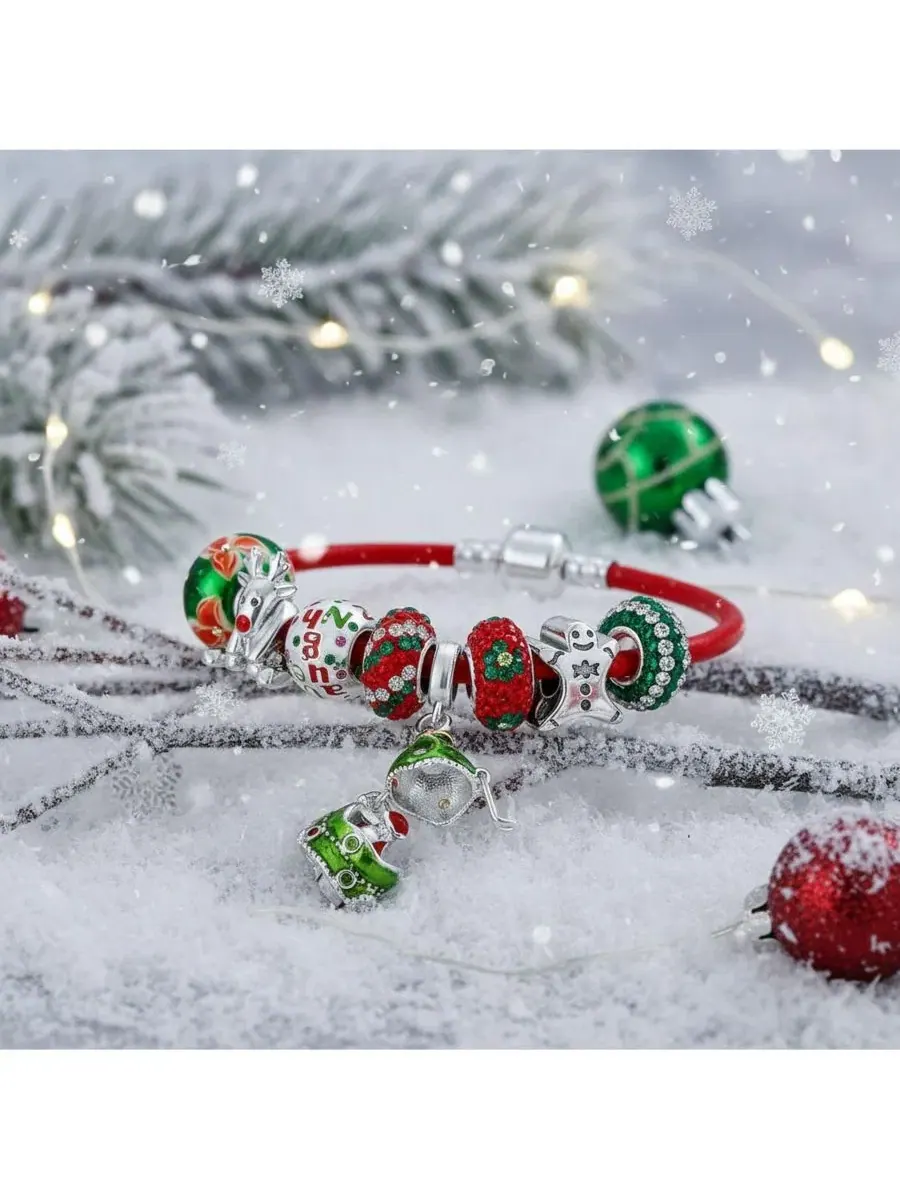 Браслет-шарм из серебра с кристаллами, модель Christmas Charm Bling Jewelry — изображение 3 из 3, оттенок зеленый