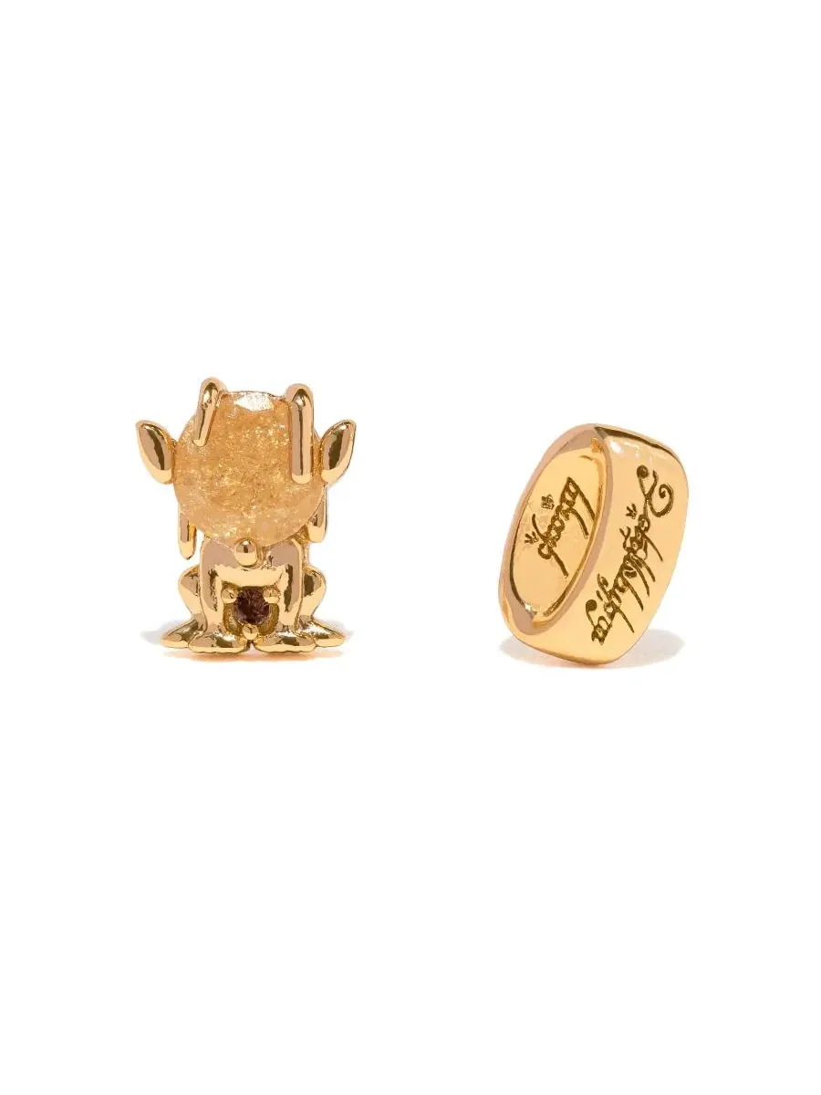 Серьги-пусеты с фигурками Голлума и Кольца Всевластия, 18k позолота Girls Crew — изображение 1 из 3, оттенок золото