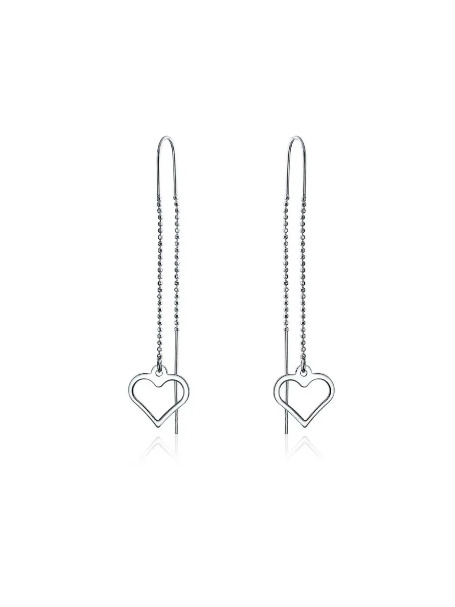 Серьги-нитки с подвеской в виде сердца, модель Long Chain Heart Shape, бренд Bling Jewelry — изображение 1 из 3