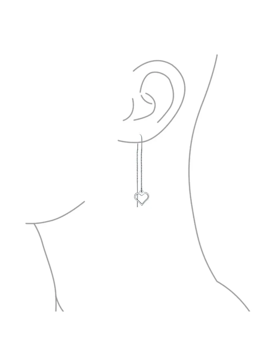 Серьги-нитки с подвеской в виде сердца, модель Long Chain Heart Shape, бренд Bling Jewelry — изображение 2 из 3