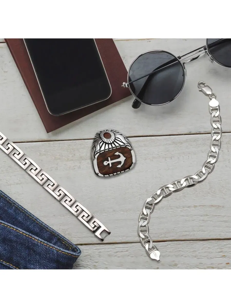 Браслет-цепь маринер 9 мм, стерлинговое серебро 925, модель 7.5 Inch Bling Jewelry — изображение 3 из 3, оттенок серебряный