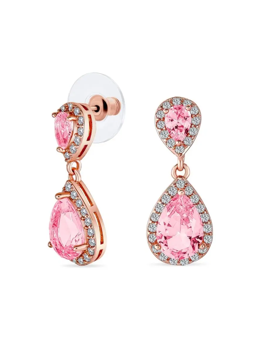 Серьги-подвески с кубическим цирконием, модель Cocktail Cubic Zirconia CZ Double Solitaire Teardrop — изображение 1 из 4
