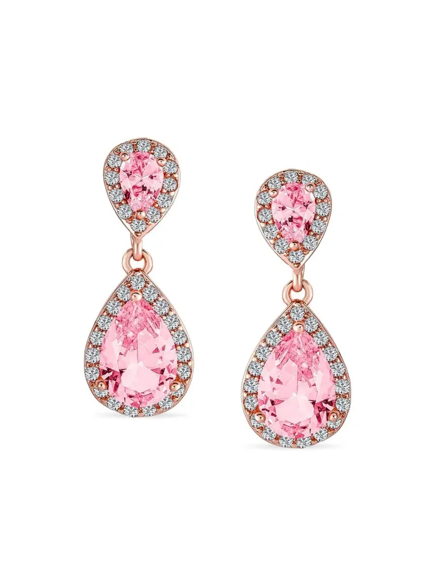 Серьги-подвески с кубическим цирконием, модель Cocktail Cubic Zirconia CZ Double Solitaire Teardrop — изображение 2 из 4