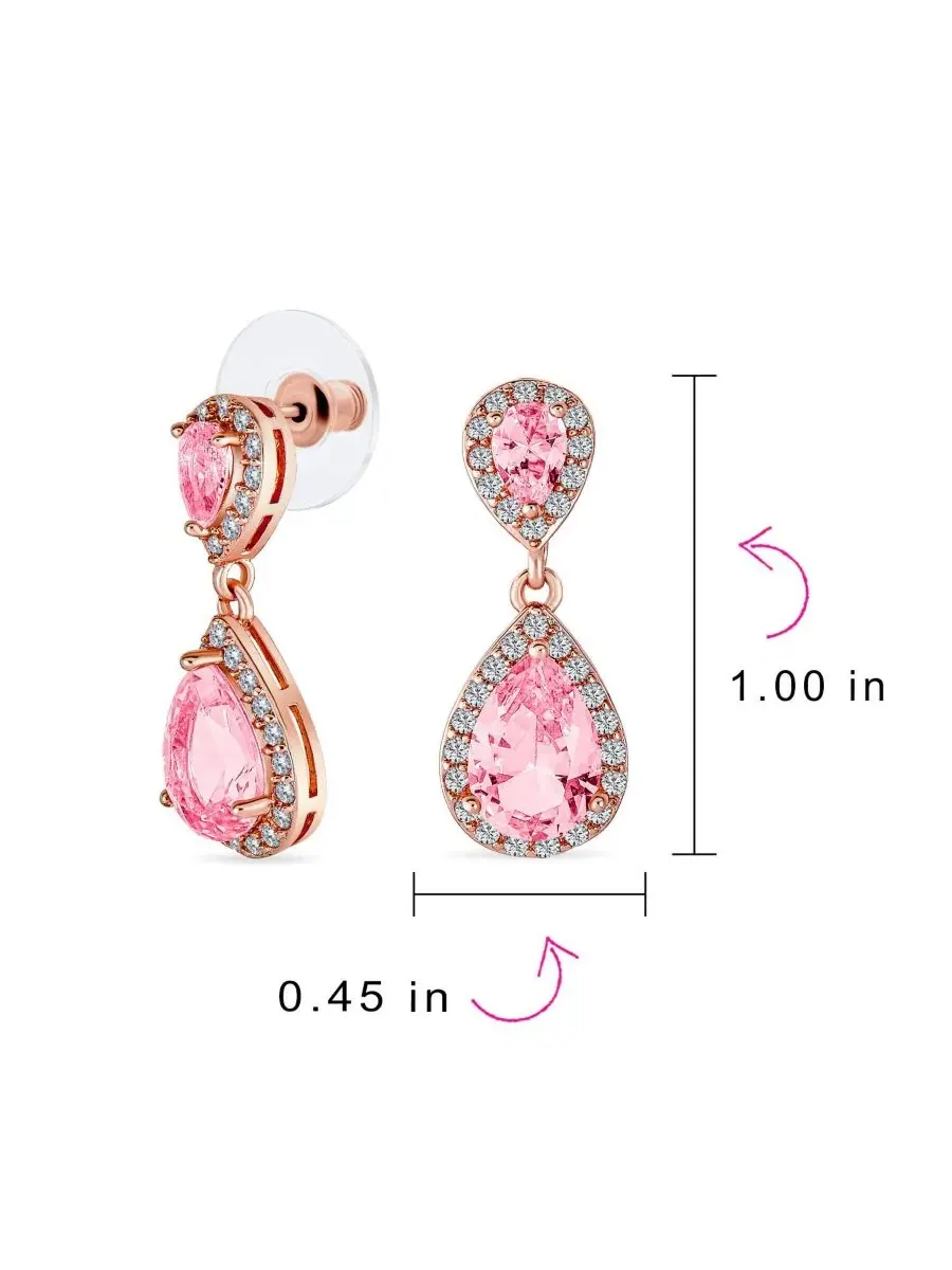 Серьги-подвески с кубическим цирконием, модель Cocktail Cubic Zirconia CZ Double Solitaire Teardrop — изображение 4 из 4
