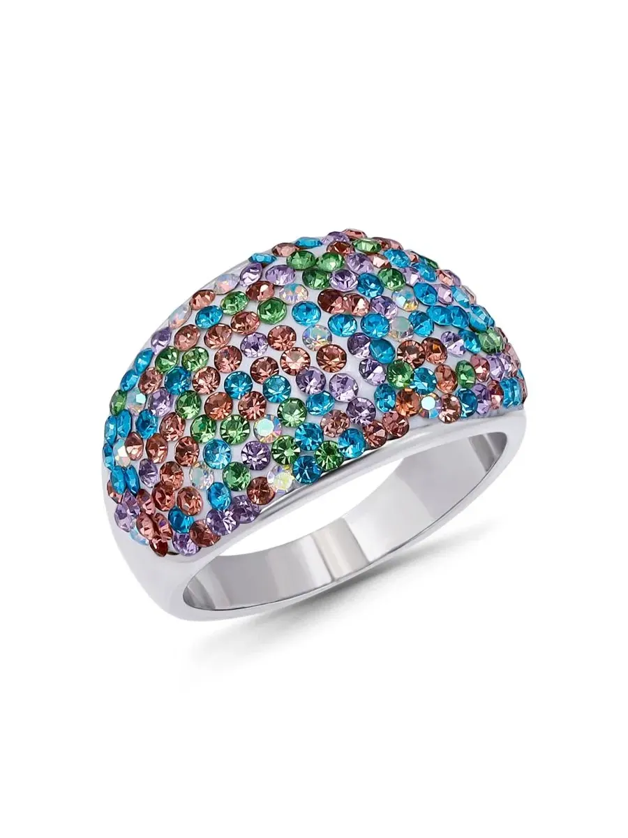 Кольцо куполообразное с кристаллами Pave Crystal Fine Silver-Plated Over Brass Pink — изображение 1 из 5