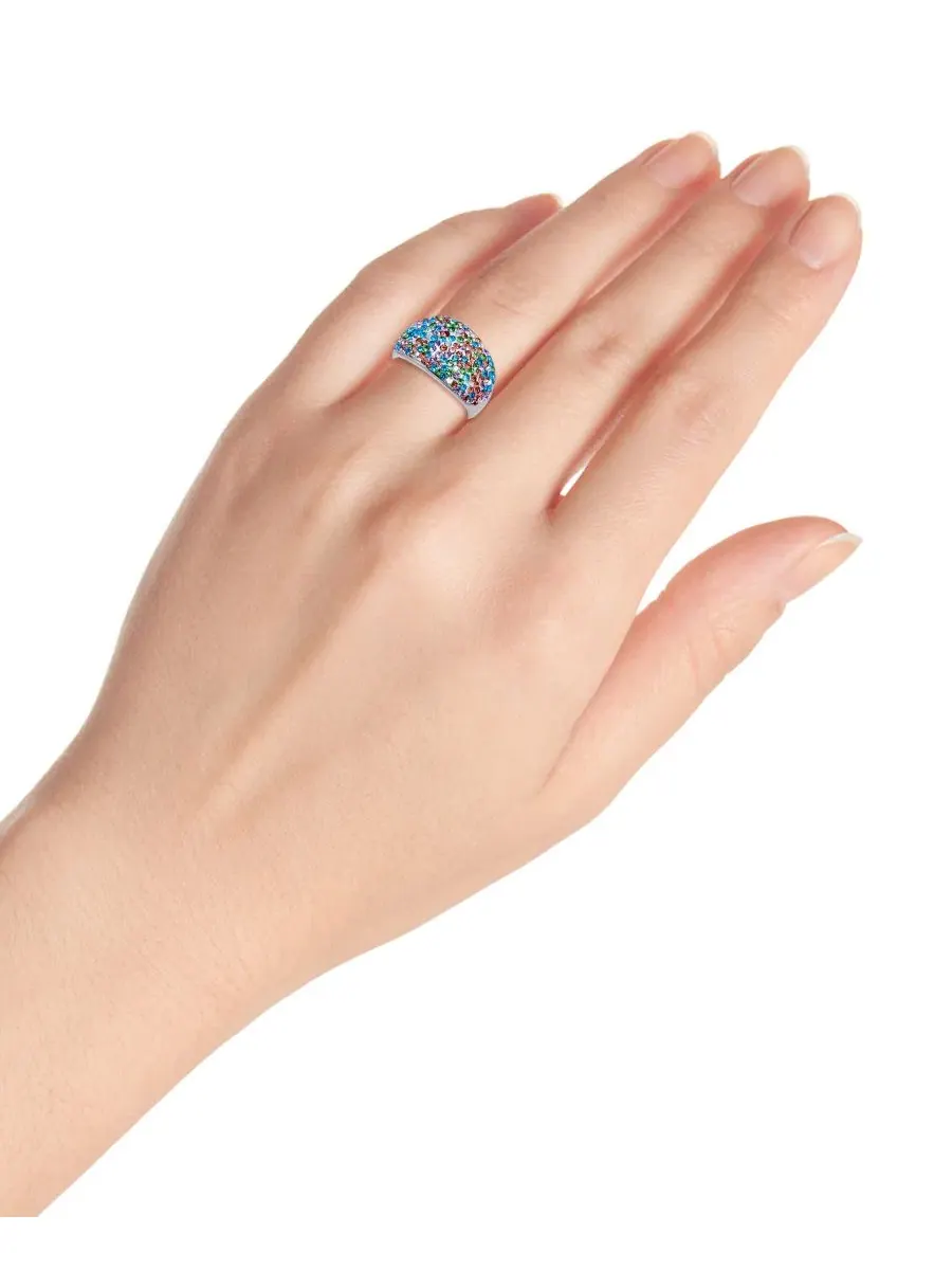 Кольцо куполообразное с кристаллами Pave Crystal Fine Silver-Plated Over Brass Pink — изображение 5 из 5