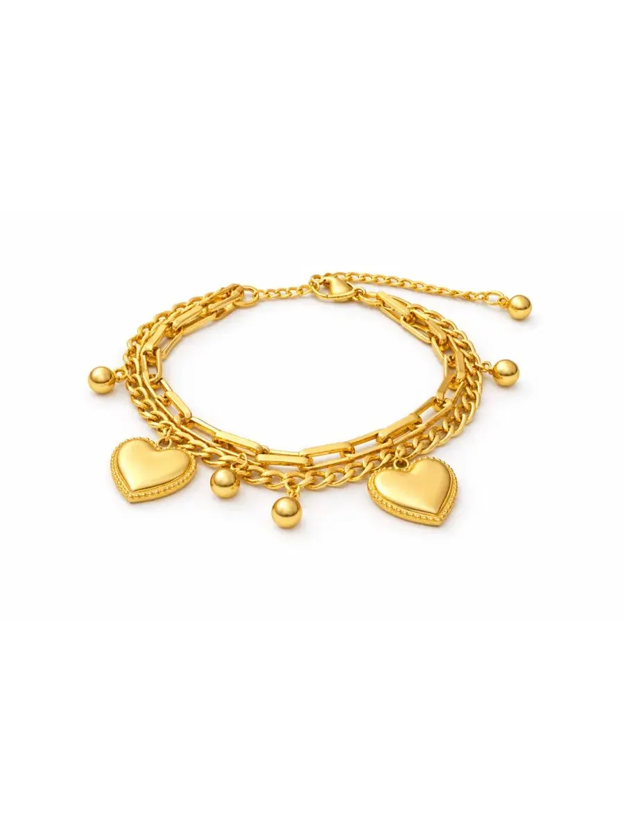 Браслет-цепочка с подвеской-сердцем, 23 см, из нержавеющей стали, Heart Charm Layered Bracelet Rebl