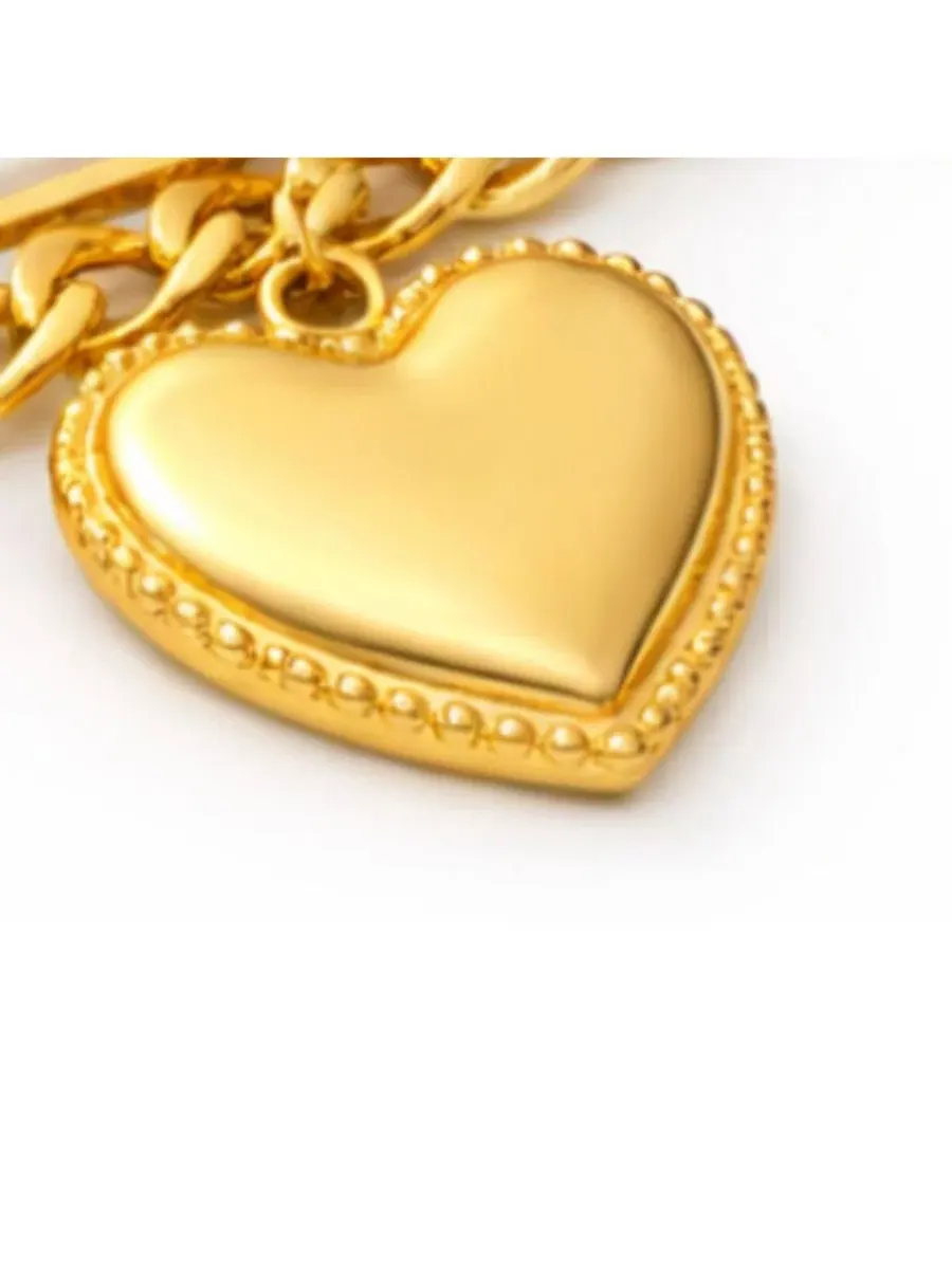 Браслет-цепочка с подвеской-сердцем, 23 см, из нержавеющей стали, Heart Charm Layered Bracelet Rebl — изображение 2 из 3