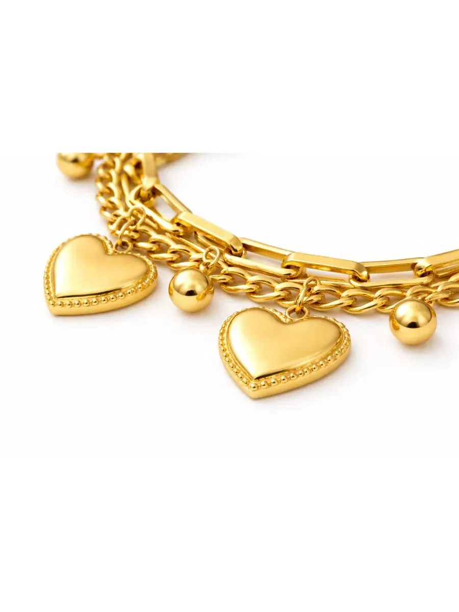 Браслет-цепочка с подвеской-сердцем, 23 см, из нержавеющей стали, Heart Charm Layered Bracelet Rebl — изображение 3 из 3