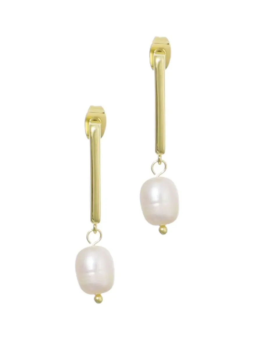 Серьги-подвески с жемчугом Natural Freshwater Pearl Rectangle Drop ADORNIA — изображение 1 из 4, оттенок золотистый/белый