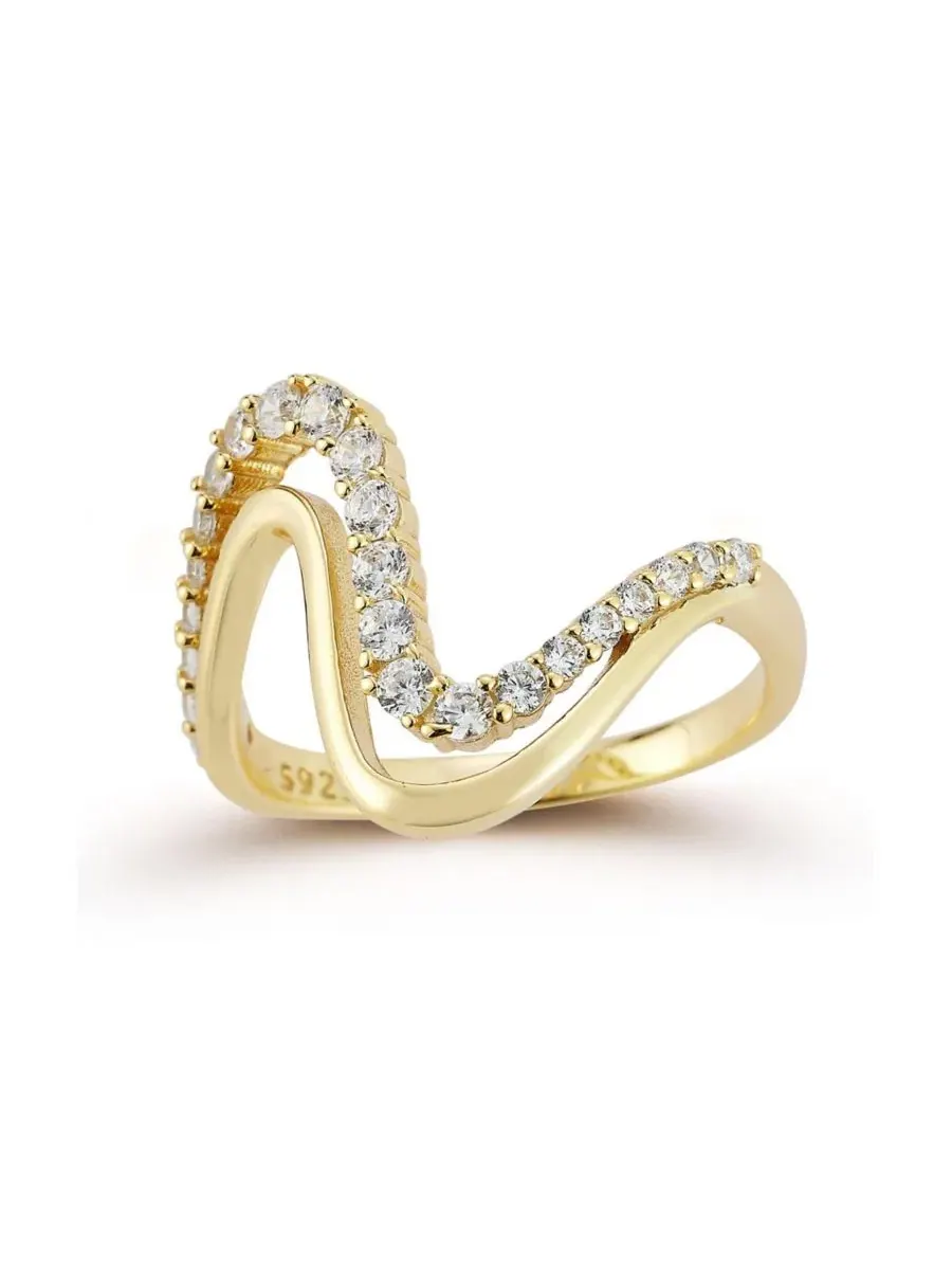 Кольцо-волна с фианитами, Plated Sterling Double Wave Rachel Zoe