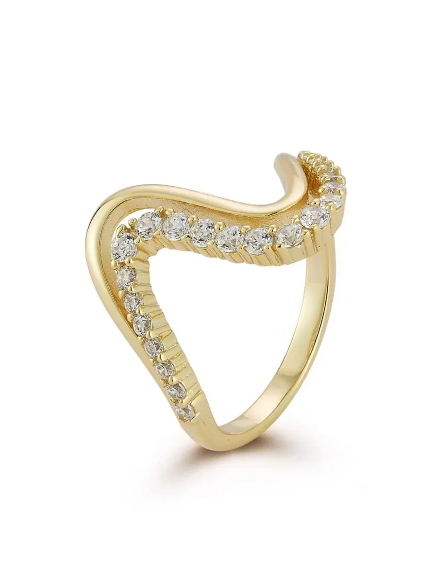 Кольцо-волна с фианитами, Plated Sterling Double Wave Rachel Zoe — изображение 2 из 6, оттенок золото