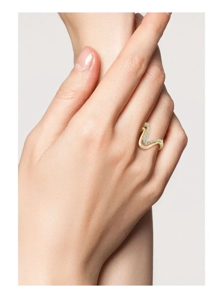 Кольцо-волна с фианитами, Plated Sterling Double Wave Rachel Zoe — изображение 3 из 6, оттенок золото