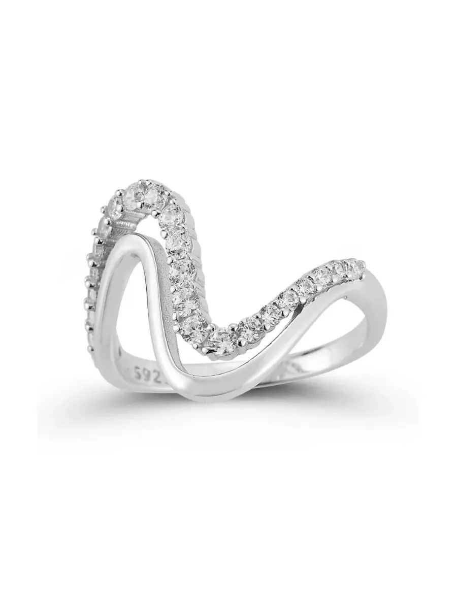 Кольцо с кубическим цирконием, модель Double Wave Rachel Zoe — изображение 1 из 6, оттенок серебряный