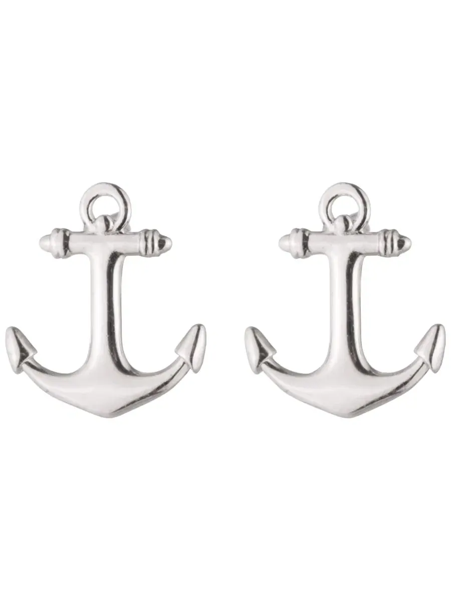 Серьги-гвоздики из стерлингового серебра с якорем Lauren Ralph Lauren — изображение 1 из 3, оттенок серебряный